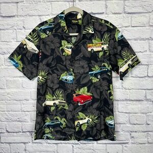 VTG Mecum Auction Shirt M Hot Rod‎ AOP Classic Cars SS Embroidered Hawaiian USA